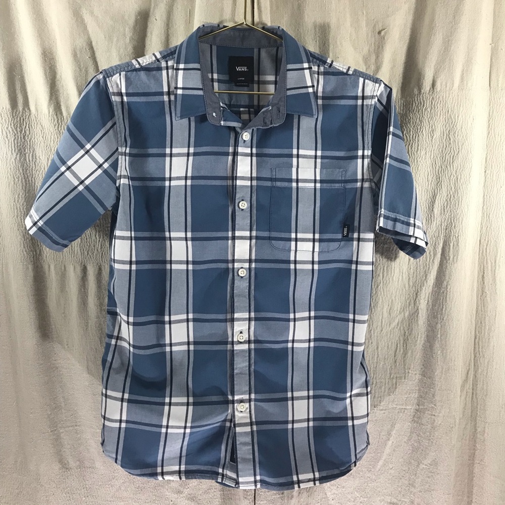 Vans Blue and White Plaid Button Up Shirt